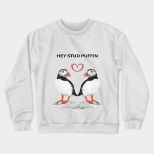 Stud Puffin - Stud muffin - Puffin couple - Puffin art - couple art - bedroom art - Puffin lovers Crewneck Sweatshirt